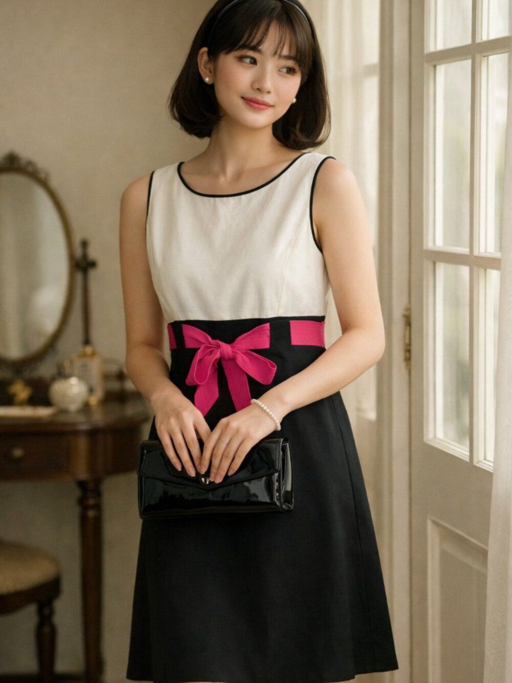 Kim Roger’s Signature Color Block with Bow Day Occasion Dress Linen Blend Size6